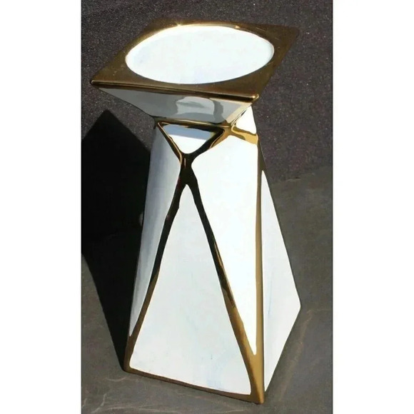 New Retro Blue / White Swirl Gold Trim Porcelain Candle Holder Decorative Decor - Picture 1 of 3